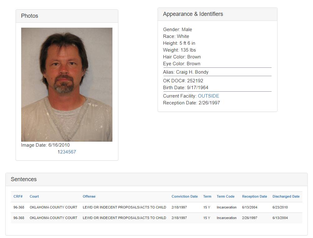 Public Oklahoma court record referencing the 1990s conviction