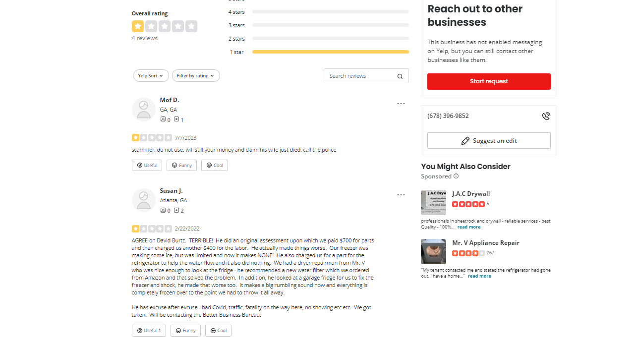 Customer review screenshot referencing David Burtz's business practices.