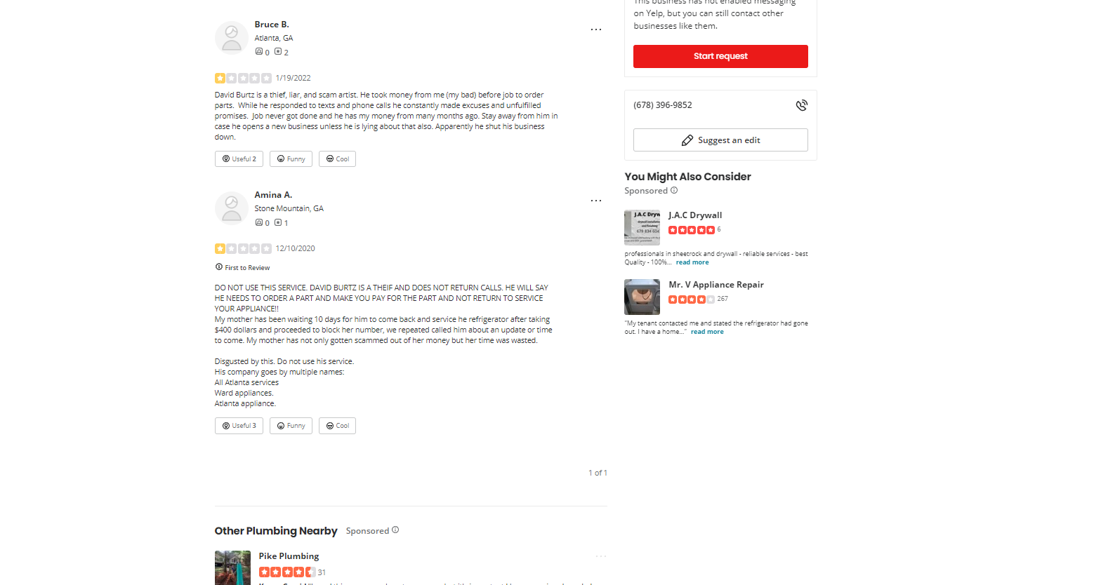 Customer review screenshot referencing David Burtz's business practices.