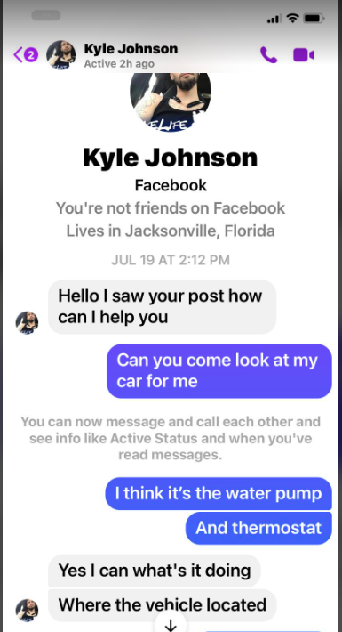Kyle Johnson's communications with the customer.