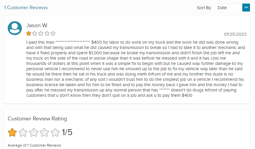 Screenshots of negative feedback tied to Kyle Johnson's aliases.