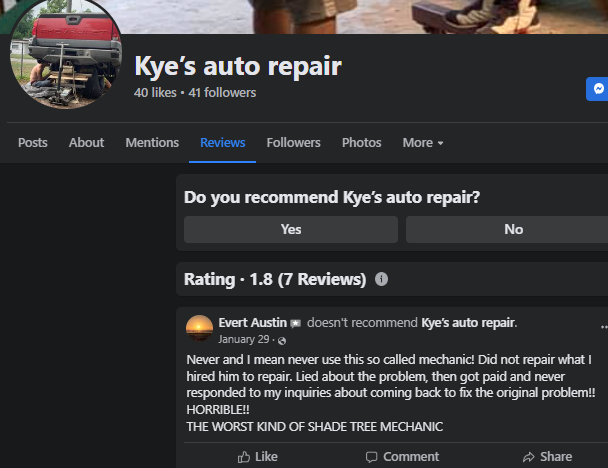 Screenshots of negative feedback tied to Kyle Johnson's aliases.